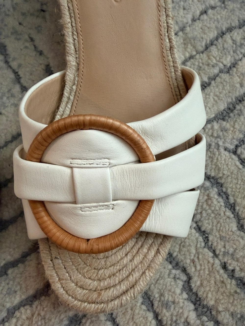 Veronica Beard Cream Leather Slip-On Mules with Tan Ring Detail - Picture 3 of 14